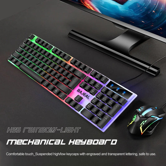 Teclado mecánico RGB para juegos, dispositivo con Cable USB de 1,5 m, luces de siete colores para ordenador, portátil y PC